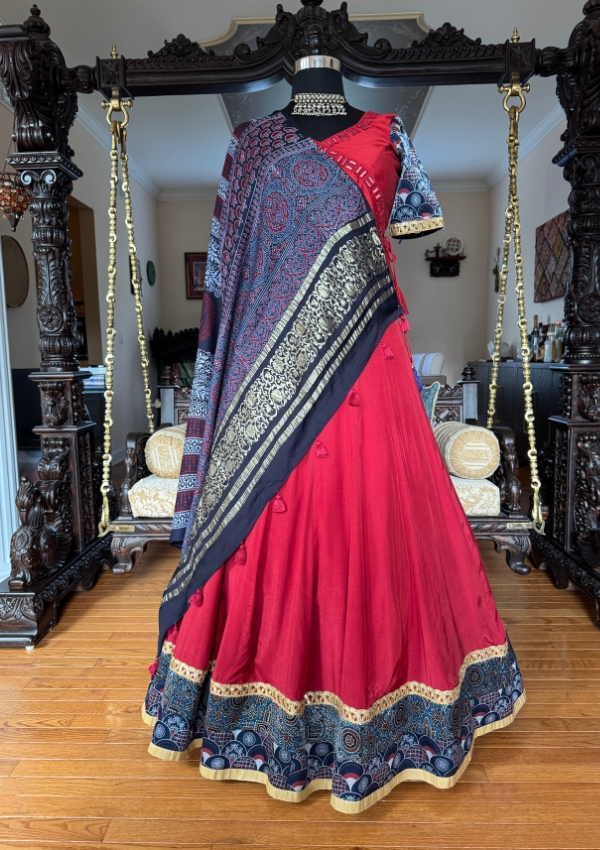 Red Black Golden Navratri Choli Set